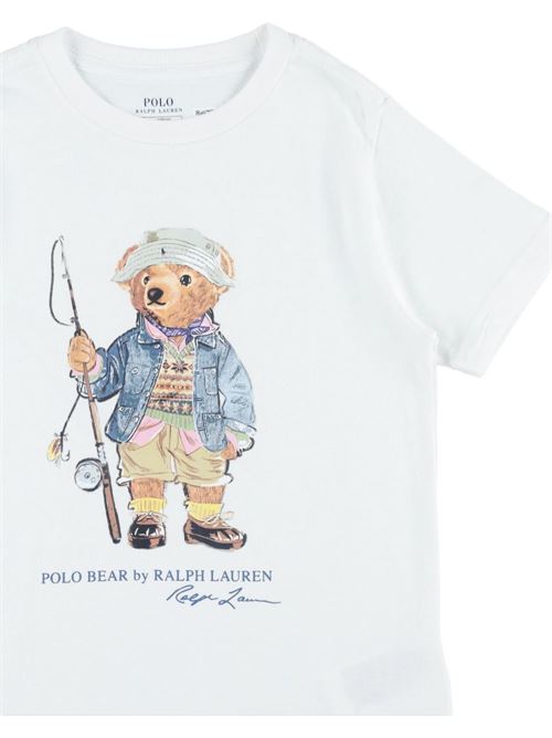 T-shirt bambino Polo Ralph Lauren bianca a maniche lunghe con stampa Polo Bear RALPH LAUREN KIDS | B18890002